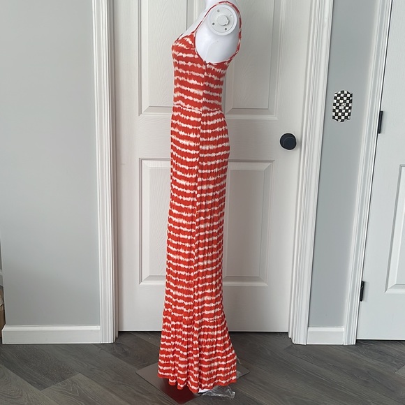 Mossimo Tangerine/White Tie-dye Print Ruffled Maxi Dress-Small - Picture 3 of 9